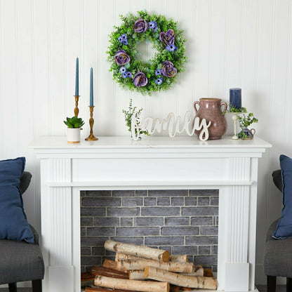 Purple Rose, Blue Daisy and Greens Artificial Wreath, 22” | Plow & Hearth