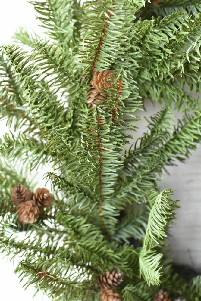24" Faux Green Spruce Real Touch Wreath w/Faux Pinecones | Plow & Hearth