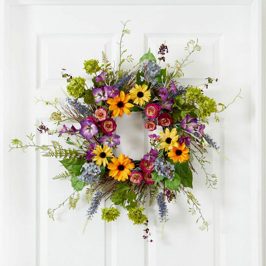 Spring Garden Wreath w/Twig Base, 24” | Plow & Hearth