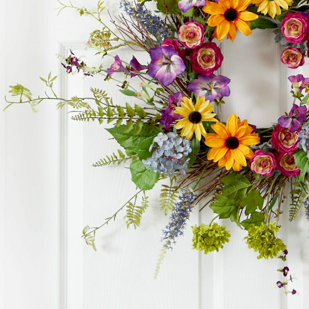Spring Garden Wreath w/Twig Base, 24” | Plow & Hearth