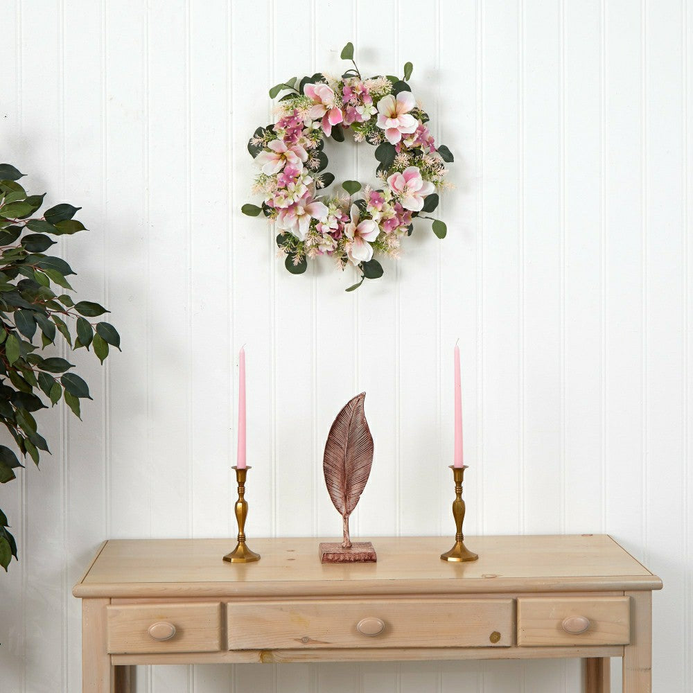 Hydrangea and Magnolia Artificial Wreath, 20” | Plow & Hearth
