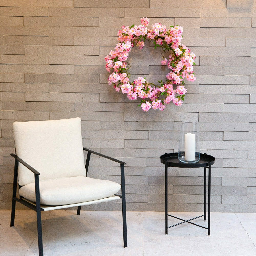 Artificial Pink Cherry Blossom Wreath, 30” | Plow & Hearth
