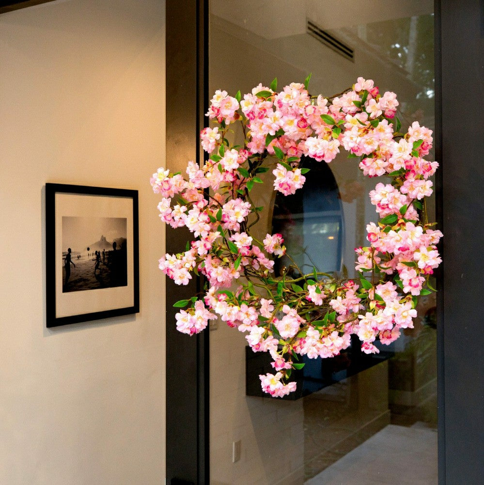 Artificial Pink Cherry Blossom Wreath, 30” | Plow & Hearth