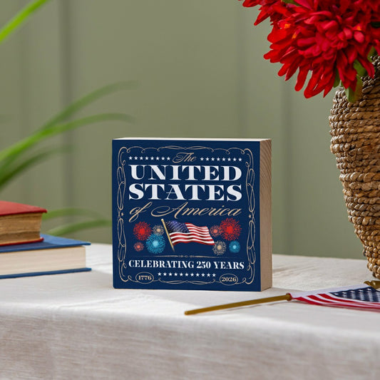 Red White & Bloom Sign Wood Block, United States, 6"x6" | Plow & Hearth