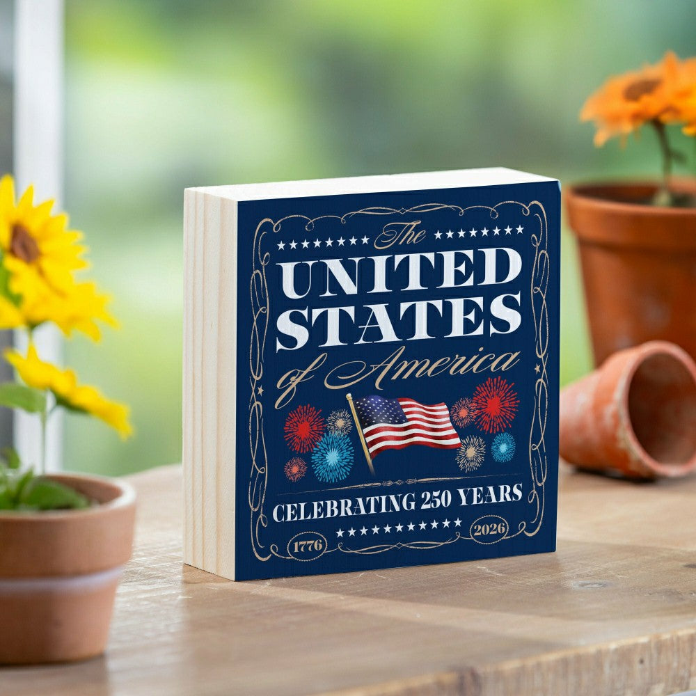 Red White & Bloom Sign Wood Block, United States, 6"x6" | Plow & Hearth
