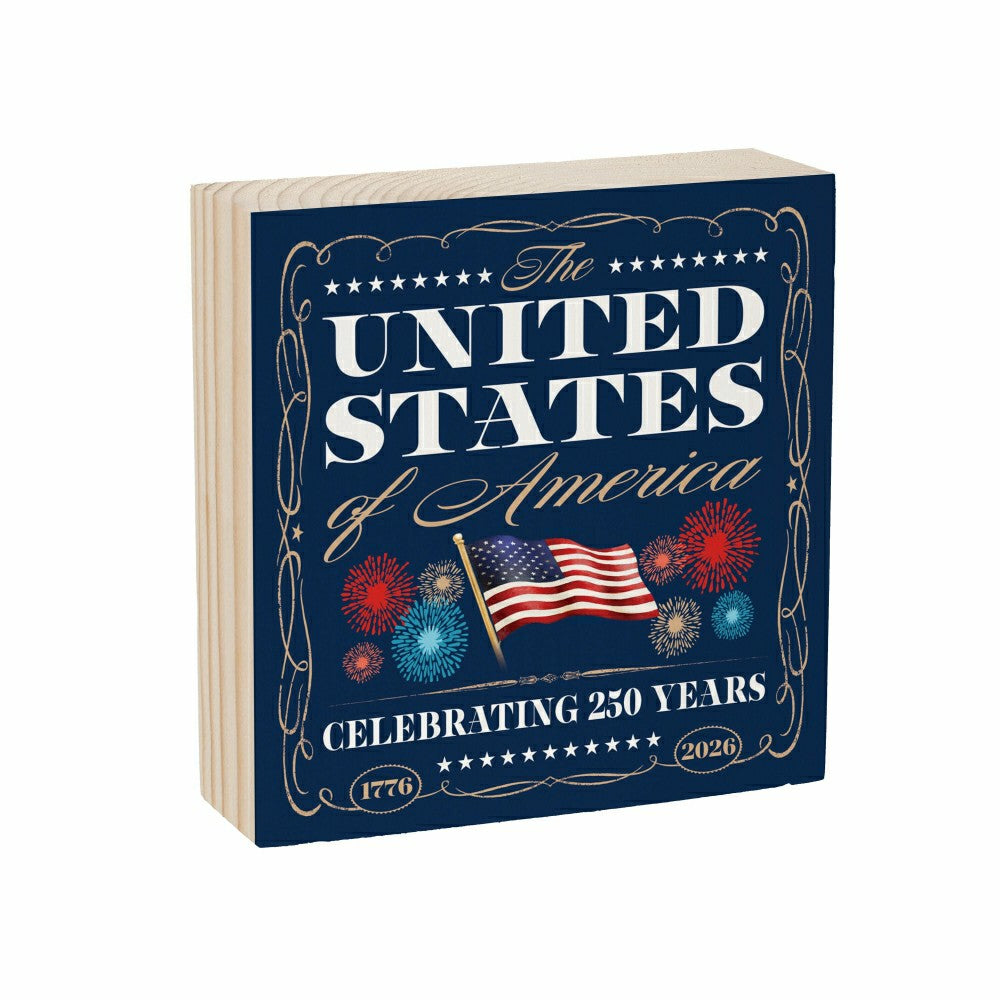 Red White & Bloom Sign Wood Block, United States, 6"x6" | Plow & Hearth