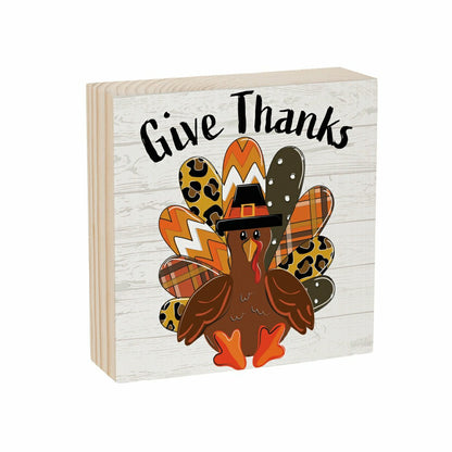 Grateful Gatherings Give Thanks Patterned Turkey Sign Plock, 6"x6" | Plow & Hearth