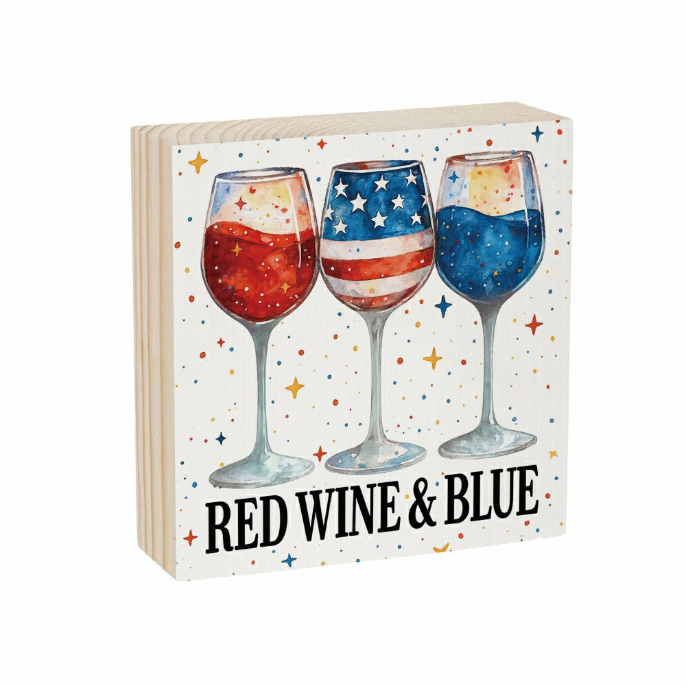 Red White & Bloom Sign Wood Block, Red Wine & Blue, 6"x6" | Plow & Hearth
