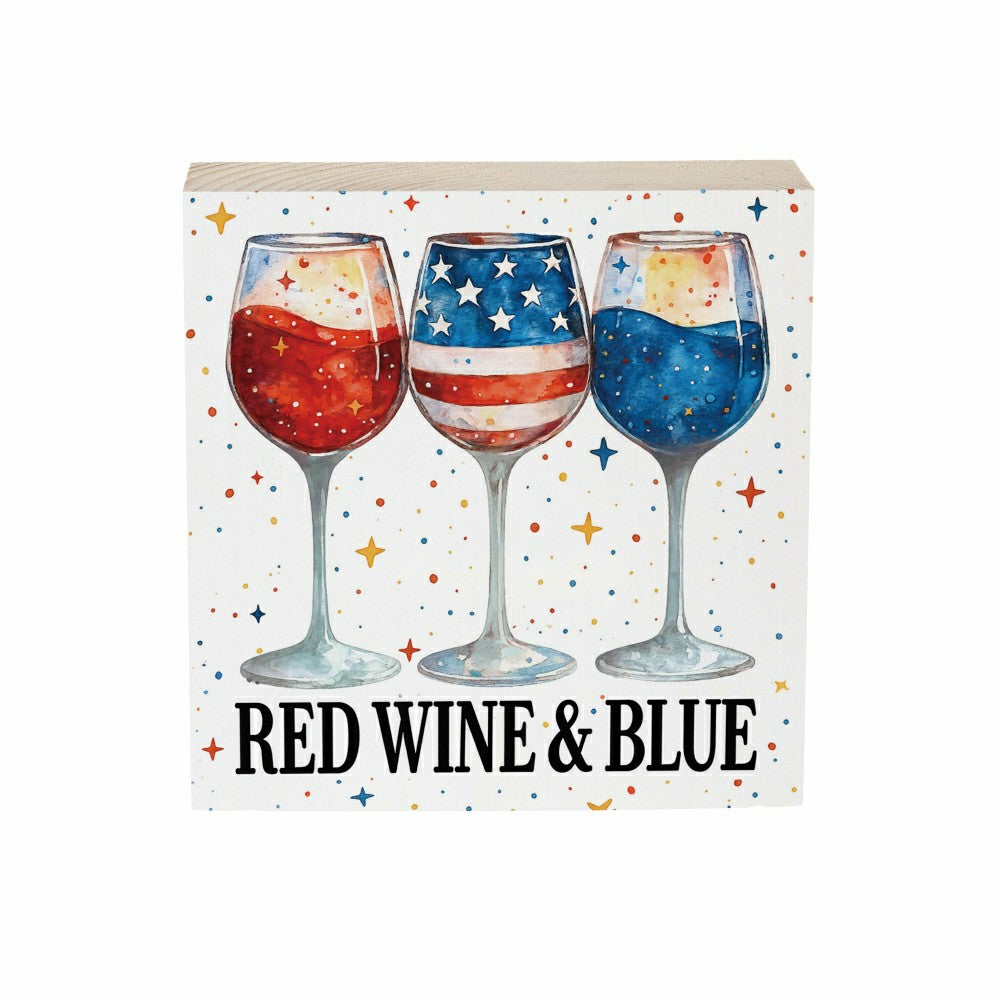 Red White & Bloom Sign Wood Block, Red Wine & Blue, 6"x6" | Plow & Hearth