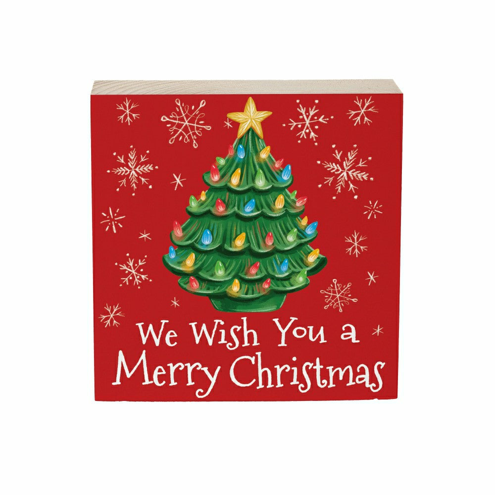 Christmas Tree Sign Plock, "WE WISH YOU A MERRY CHRISTMAS", 6"x6” | Plow & Hearth