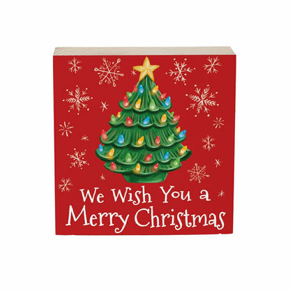 Christmas Tree Sign Plock, "WE WISH YOU A MERRY CHRISTMAS", 6"x6” | Plow & Hearth