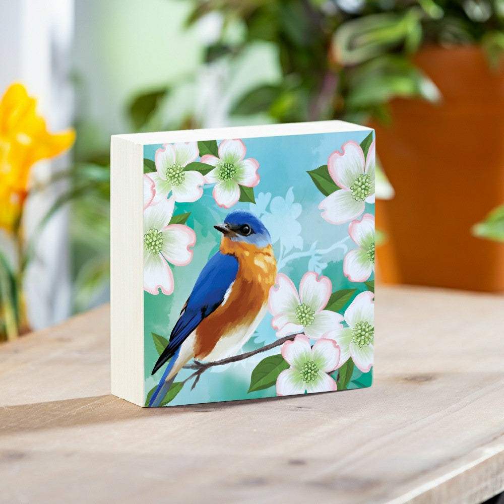 What She Shed Blue Bird Sign Wood Block, 6"x6" | Plow & Hearth