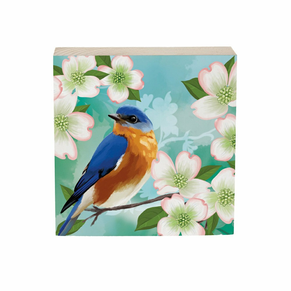 What She Shed Blue Bird Sign Wood Block, 6"x6" | Plow & Hearth