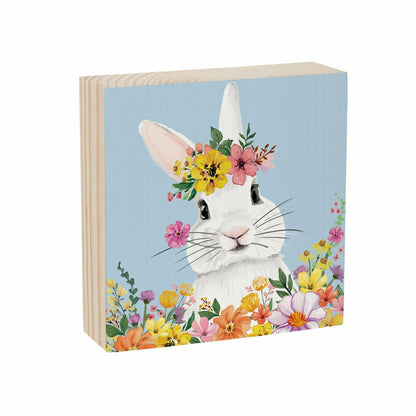 Bunny Blooms Sign Wood Block, 6"x6" | Plow & Hearth