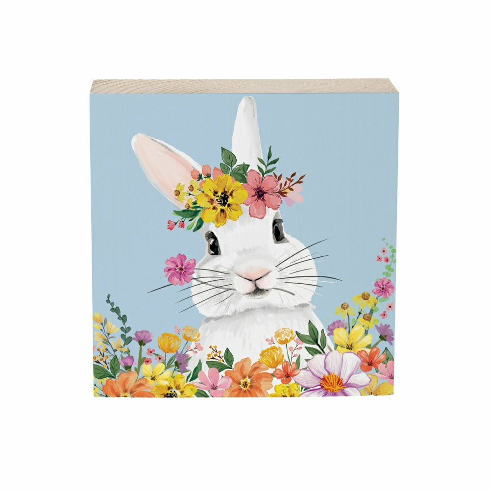 Bunny Blooms Sign Wood Block, 6"x6" | Plow & Hearth