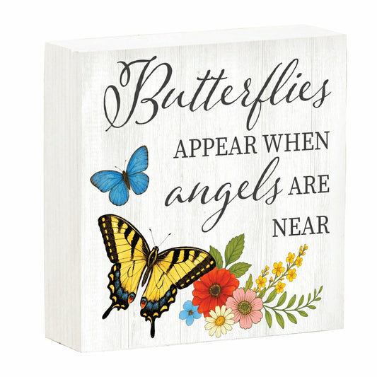 Memorial Table Décor Wood Plock Butterflies Appear when Angels are Near, 6"x6" | Plow & Hearth