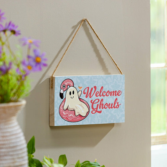 Summerweeen Hanging Sign, Welcome Ghouls, 11" L x 6" H | Plow & Hearth