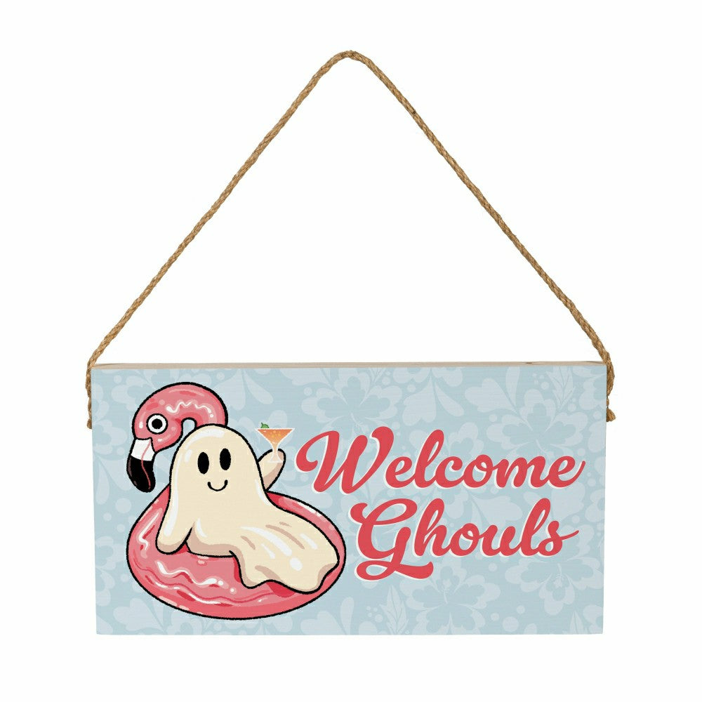 Summerweeen Hanging Sign, Welcome Ghouls, 11" L x 6" H | Plow & Hearth