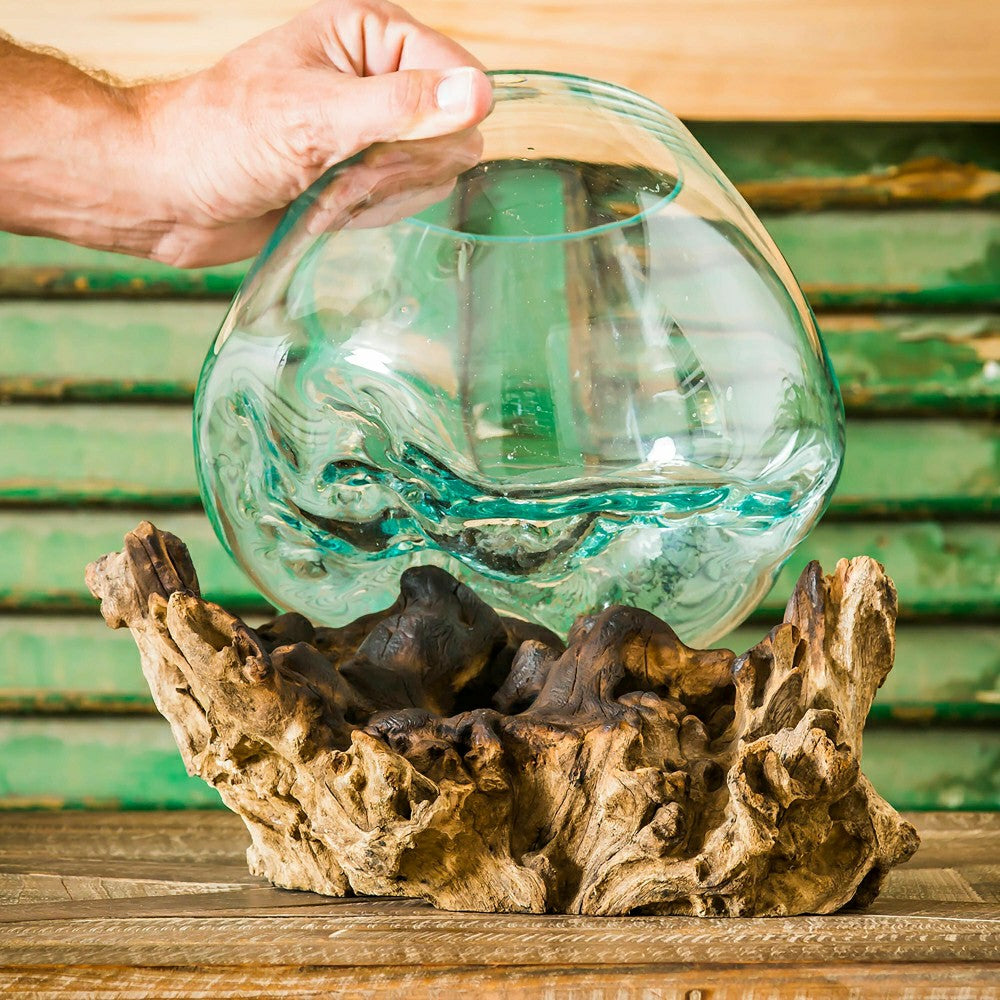 VivaStyle Medium Glass Planter on Driftwood | Plow & Hearth