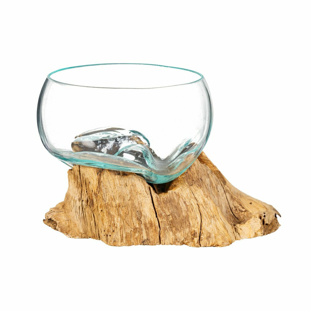 Small Recycled Glass Planter with Driftwood Base | Plow & Hearth
