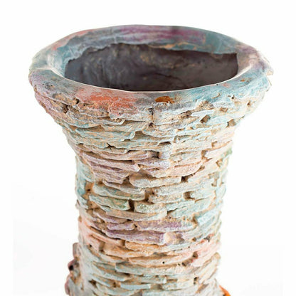 Stacked Faux Rock Non-Watertight Vase with Base and Floral Rope Accent | Plow & Hearth
