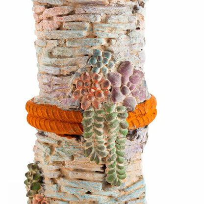 Stacked Faux Rock Non-Watertight Vase with Base and Floral Rope Accent | Plow & Hearth