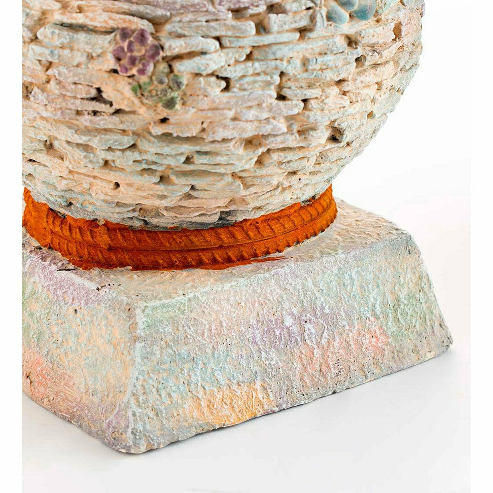 Stacked Faux Rock Non-Watertight Vase with Base and Floral Rope Accent | Plow & Hearth