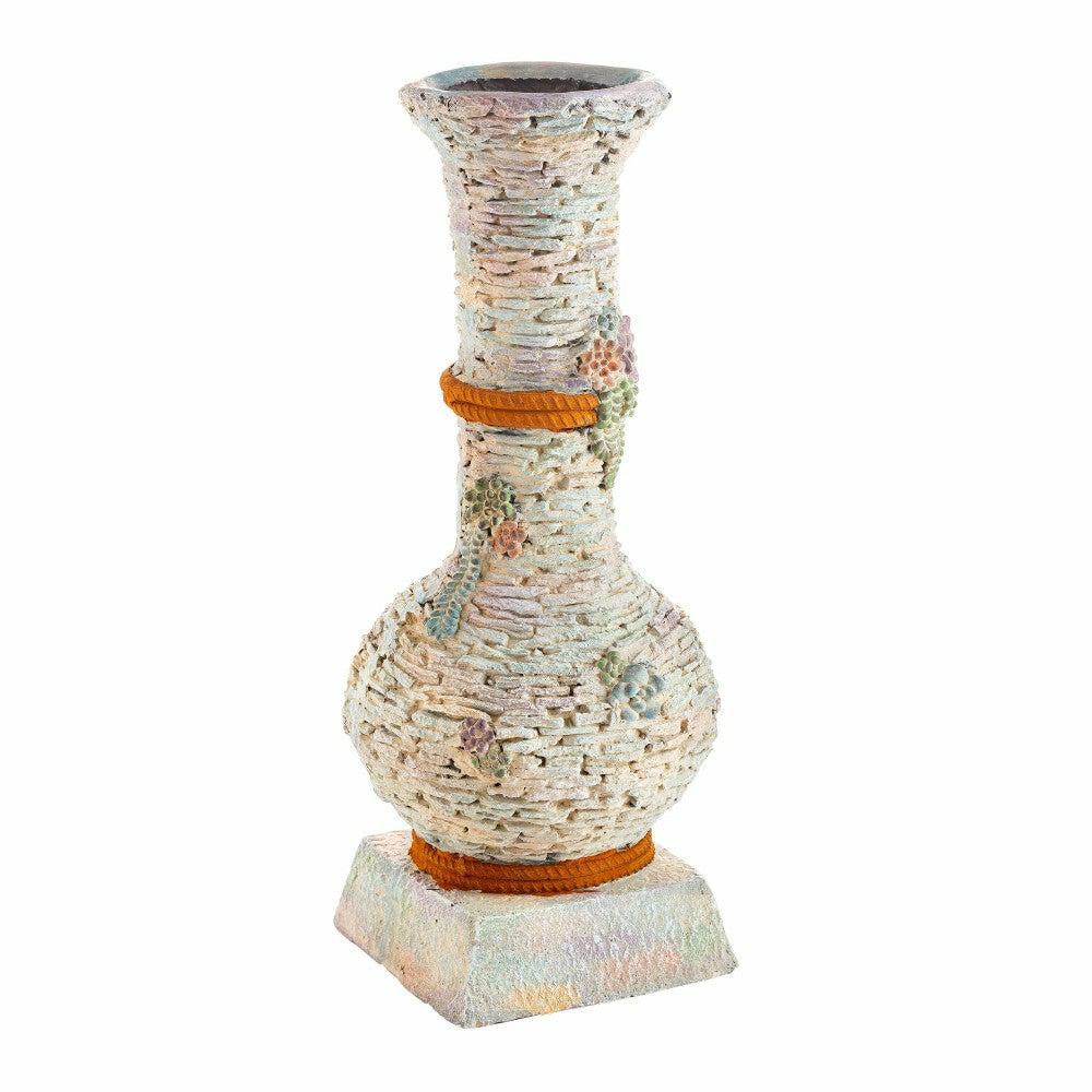 Stacked Faux Rock Non-Watertight Vase with Base and Floral Rope Accent | Plow & Hearth