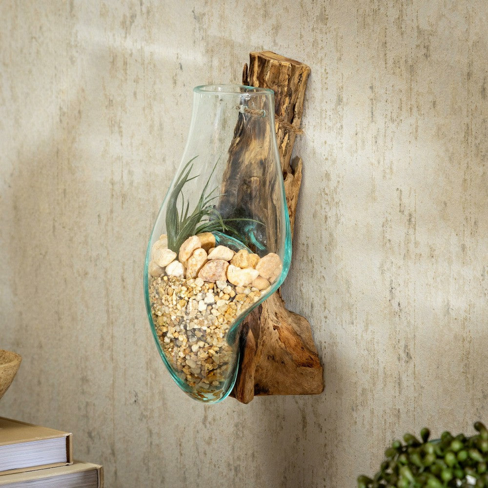 Wall Mounted Glass Planter on Driftwood | Plow & Hearth