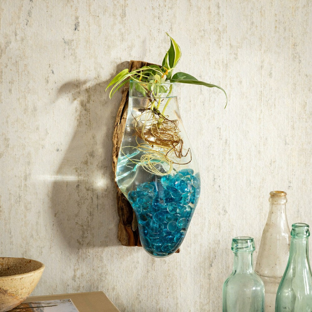 Wall Mounted Glass Planter on Driftwood | Plow & Hearth