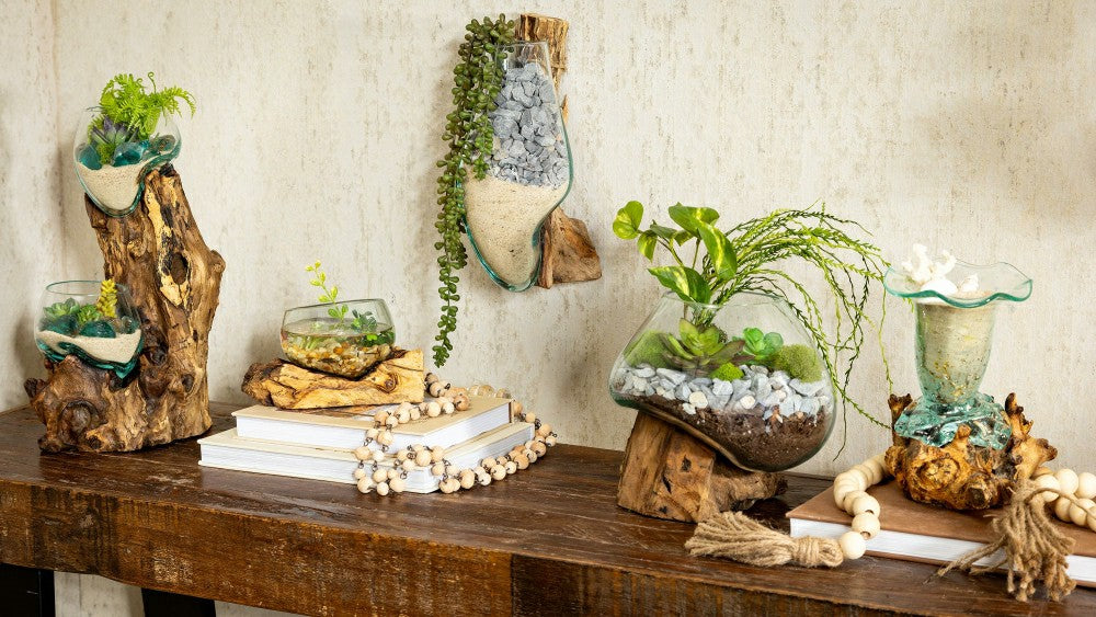 Wall Mounted Glass Planter on Driftwood | Plow & Hearth