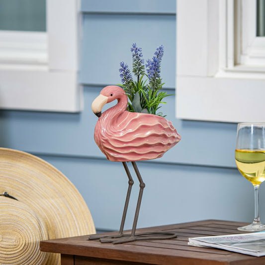 Palm Beach Ceramic Flamingo Planter | Plow & Hearth