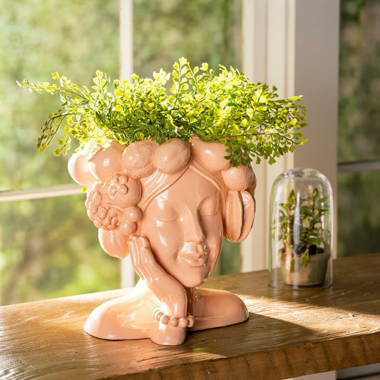 Coral Colored Lady with Fruit Crown Planter | Plow & Hearth
