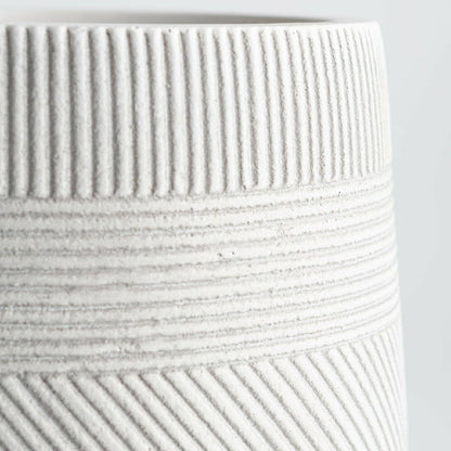 Round Stripe Fiber Clay Planters, Set of 3, White | Plow & Hearth