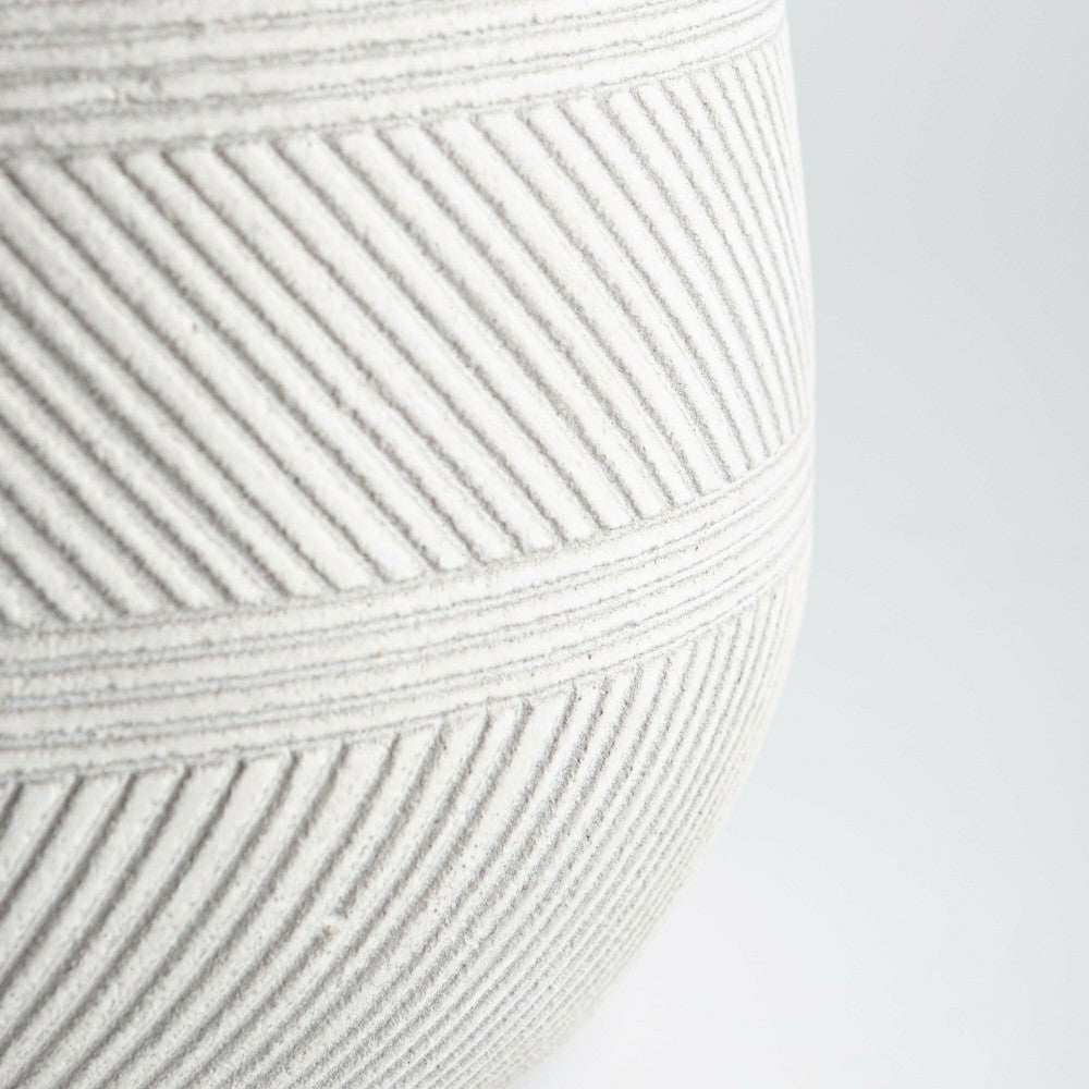 Round Stripe Fiber Clay Planters, Set of 3, White | Plow & Hearth