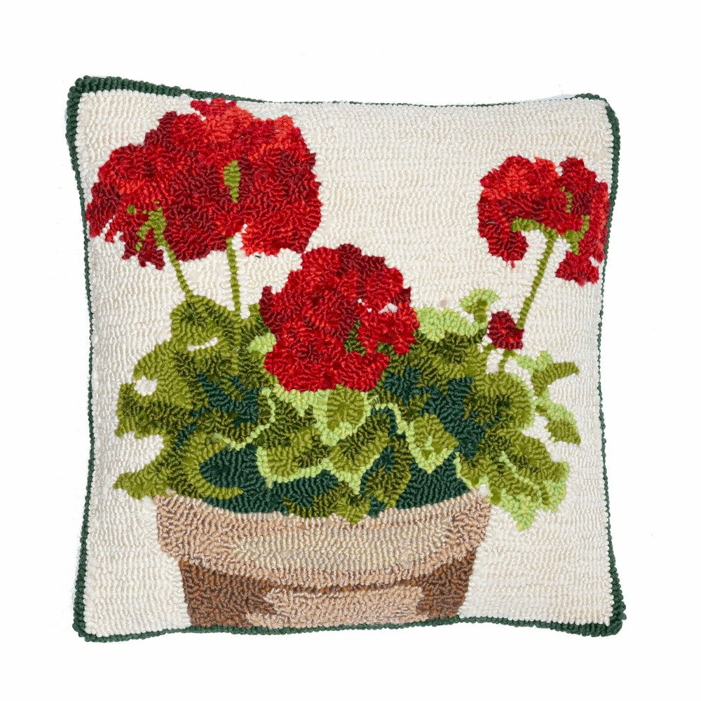 Indoor/Outdoor Geranium Hooked Polypropylene Throw Pillow | Plow & Hearth