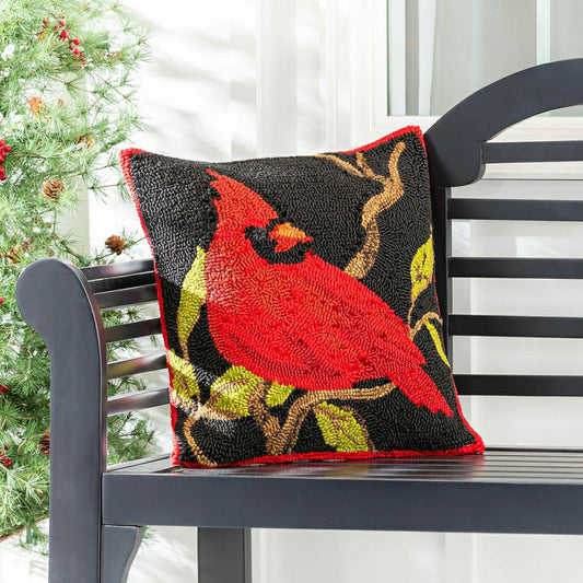 Indoor/Outdoor Hooked Cardinal Throw Pillow | Plow & Hearth
