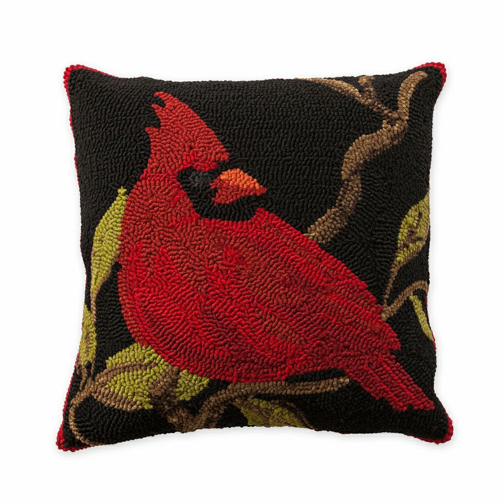 Indoor/Outdoor Hooked Cardinal Throw Pillow | Plow & Hearth