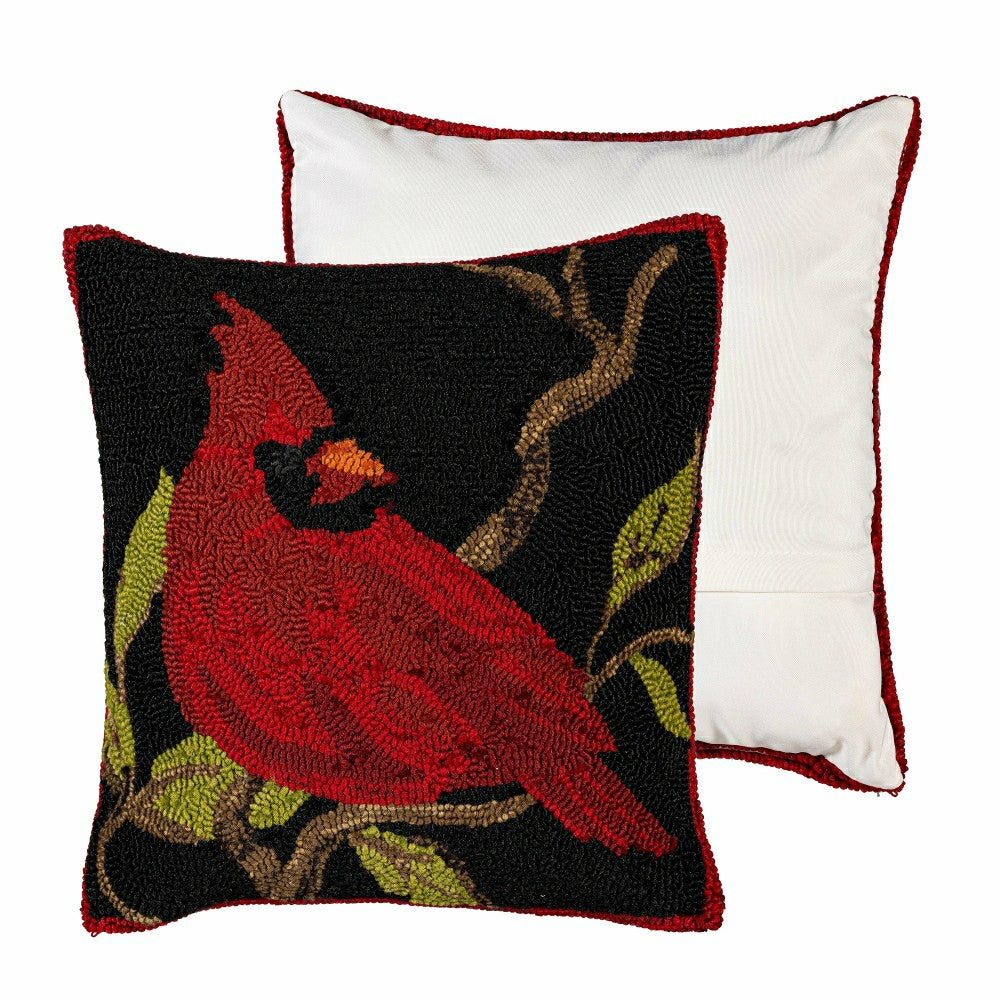 Indoor/Outdoor Hooked Cardinal Throw Pillow | Plow & Hearth