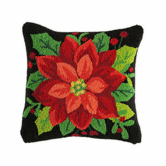 Indoor/Outdoor Hooked Polypropylene Poinsettia Throw Pillow | Plow & Hearth