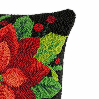 Indoor/Outdoor Hooked Polypropylene Poinsettia Throw Pillow | Plow & Hearth