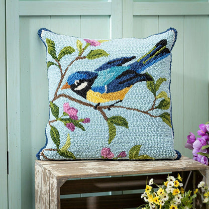 Indoor/Outdoor Hooked Polypropylene Birds in Branches Throw Pillow 18" | Plow & Hearth