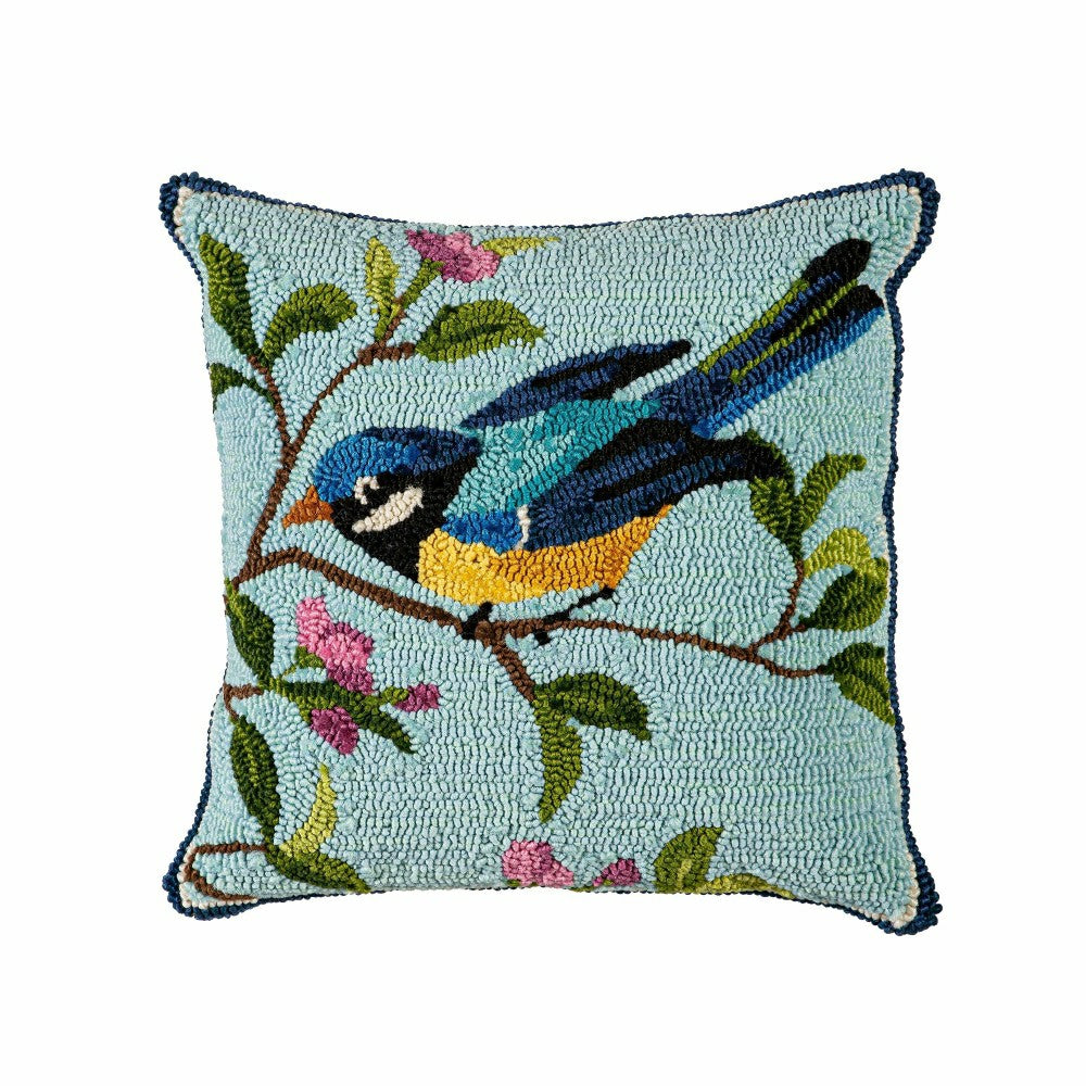Indoor/Outdoor Hooked Polypropylene Birds in Branches Throw Pillow 18" | Plow & Hearth