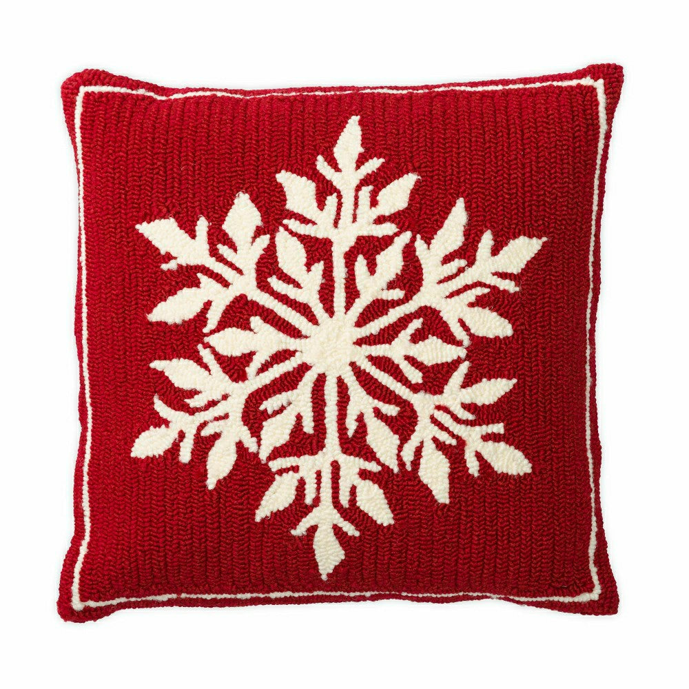 Indoor/Outdoor Snowflake Holiday Hooked Throw Pillow | Plow & Hearth