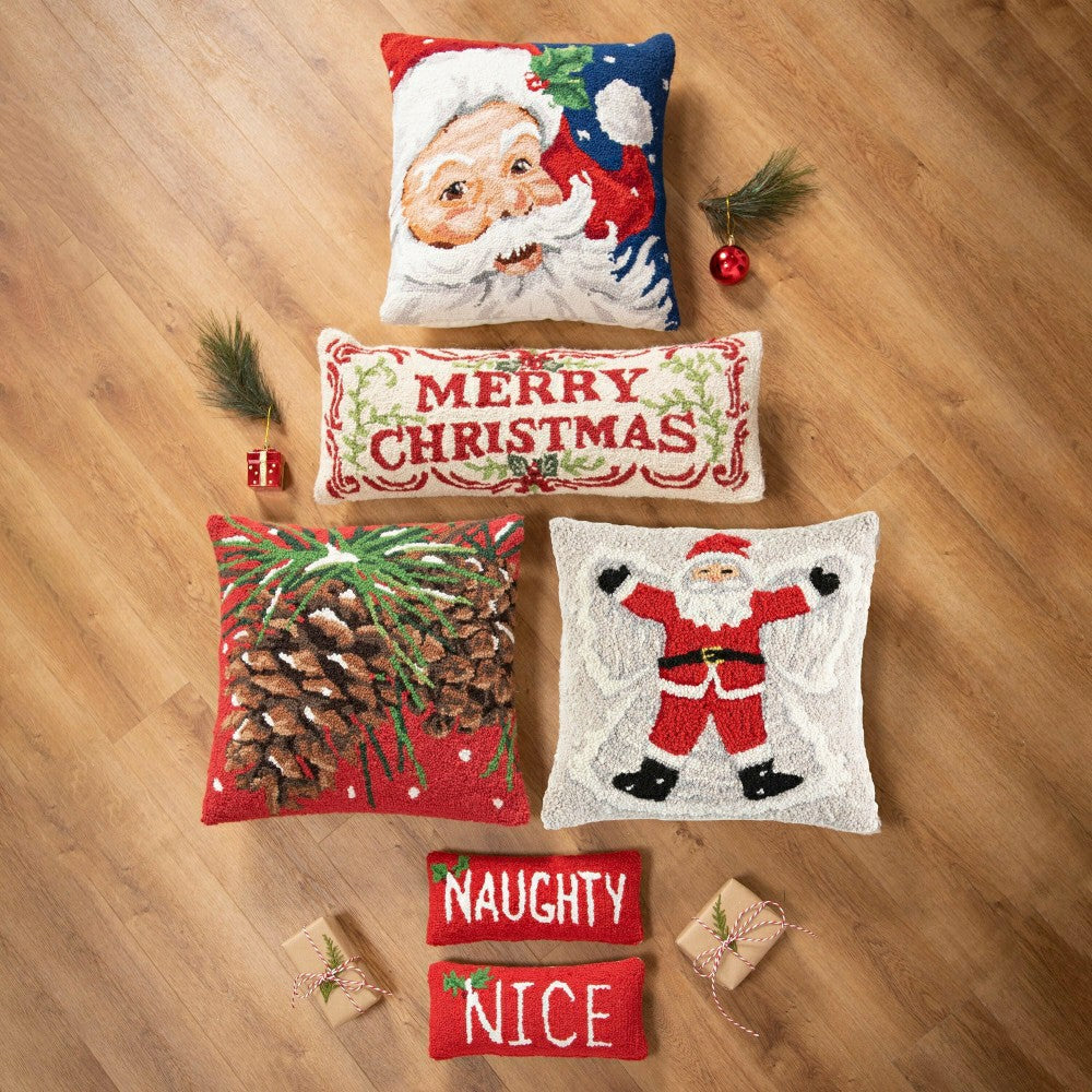 Santa Snow Angel Hand-Hooked Wool Throw Pillow | Plow & Hearth