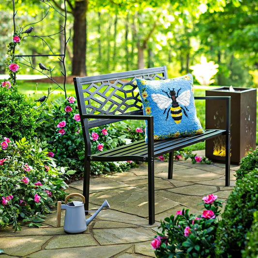 Indoor/Outdoor Bee Hooked Polypropylene Throw Pillow | Plow & Hearth