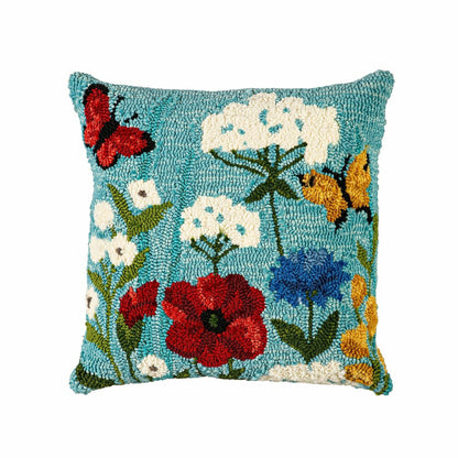 Indoor/Outdoor Hooked Polypropylene Wildflower Throw Pillow 18"x18" | Plow & Hearth