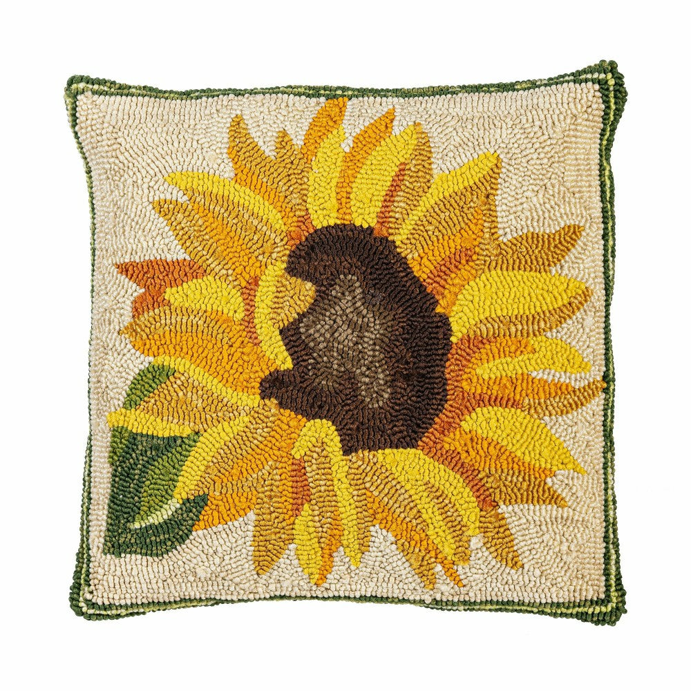 Indoor/Outdoor Sunflower Hooked Polypropylene Throw Pillow 18"x18" | Plow & Hearth