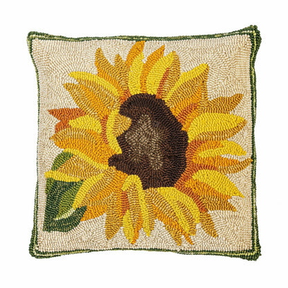 Indoor/Outdoor Sunflower Hooked Polypropylene Throw Pillow 18"x18" | Plow & Hearth