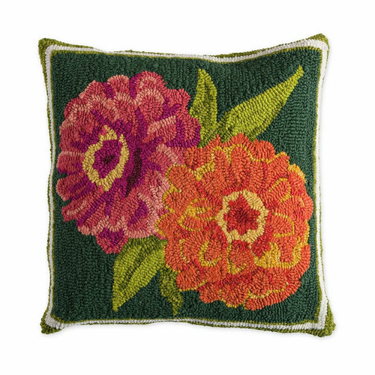 Indoor/Outdoor Double Zinnia Hooked Throw Pillow | Plow & Hearth
